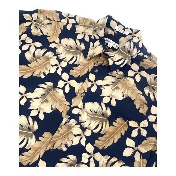 Pierre Cardin Hawaiian Palm Frond Shirt‎ 100% Cotton Black Tan Men’s Size Large - Picture 8 of 10